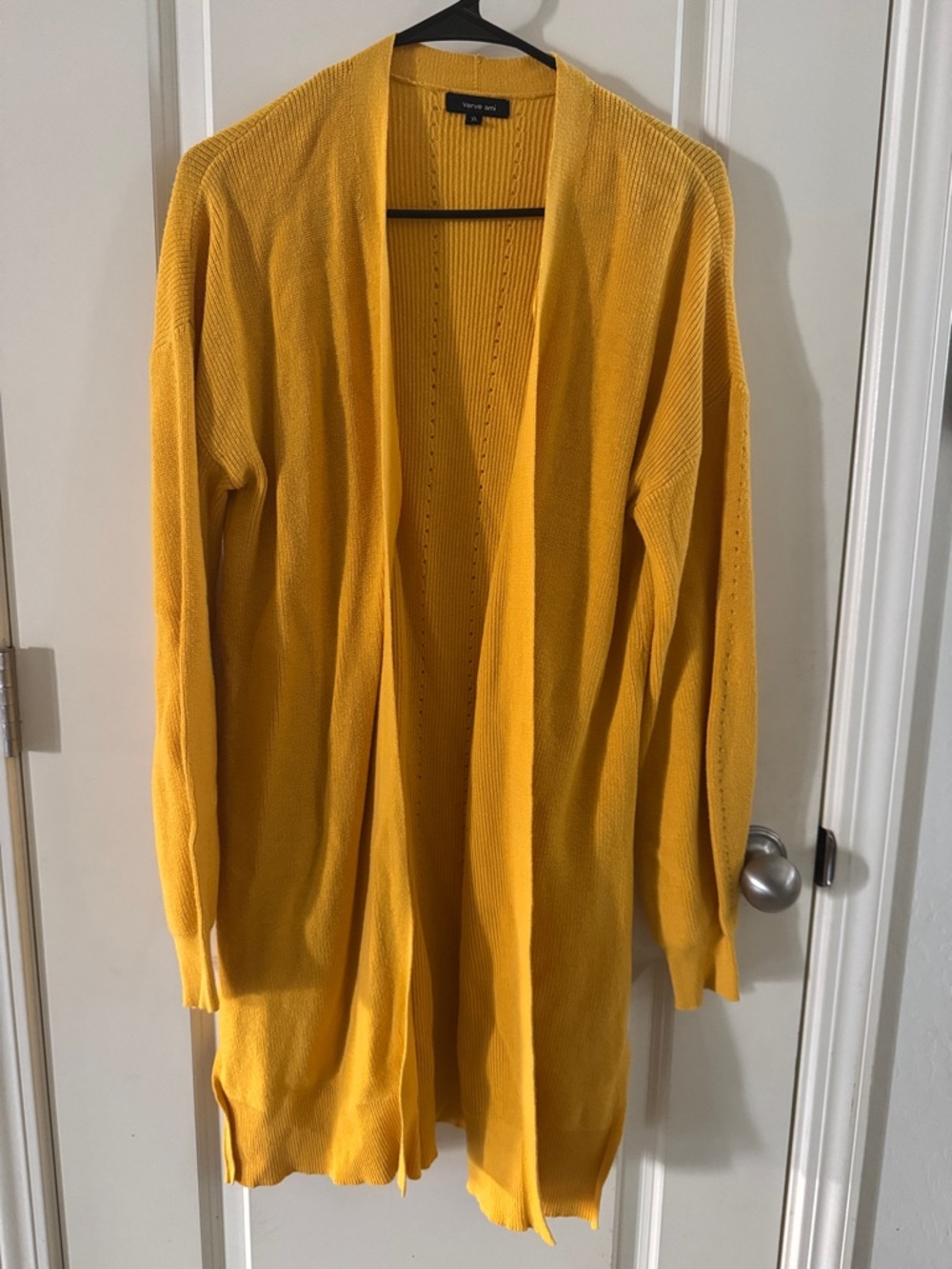 Verve Ami Open-Front Long Cardigan in Mustard